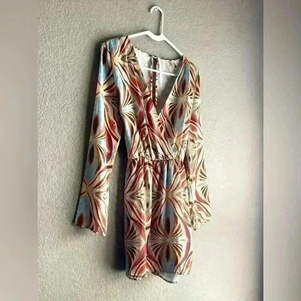 ZARA dress satin look brown beige blue mint yellow long sleeve wrap belt boho - Picture 3 of 9